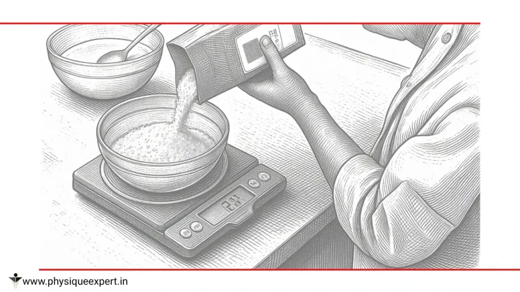 Measuring food portions on a digital kitchen weighing scale for calorie tracking